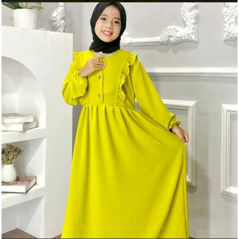 gamis crinkel anak terbaru kekinian/gamis anak usia 8-12 th/gamis crinkel anak