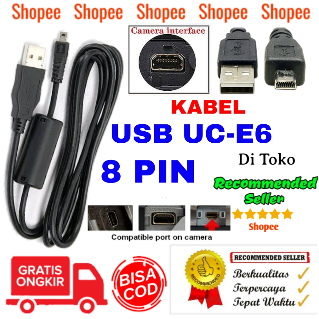 Kabel Data / Usb Cable UC-E6 8Pin For Camera Nikon Sony Kodak Olympus Fuji Coolpix Cybershot Uce6 Pc