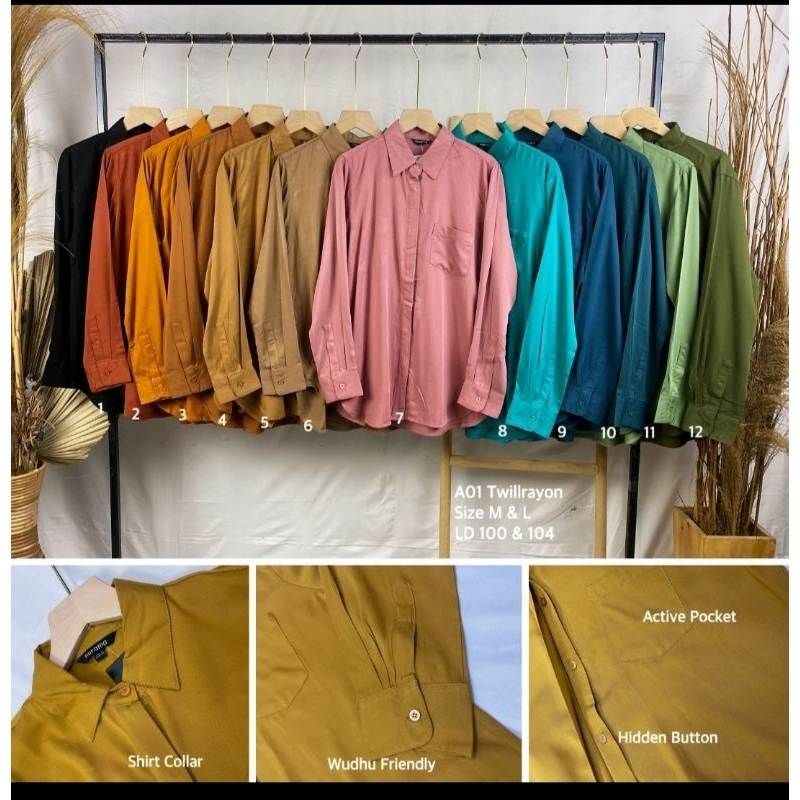 HANUM Basic by NURAMA size standar - kemeja nurama rayon/ kemeja wanita polos/ kemeja wanita casual 