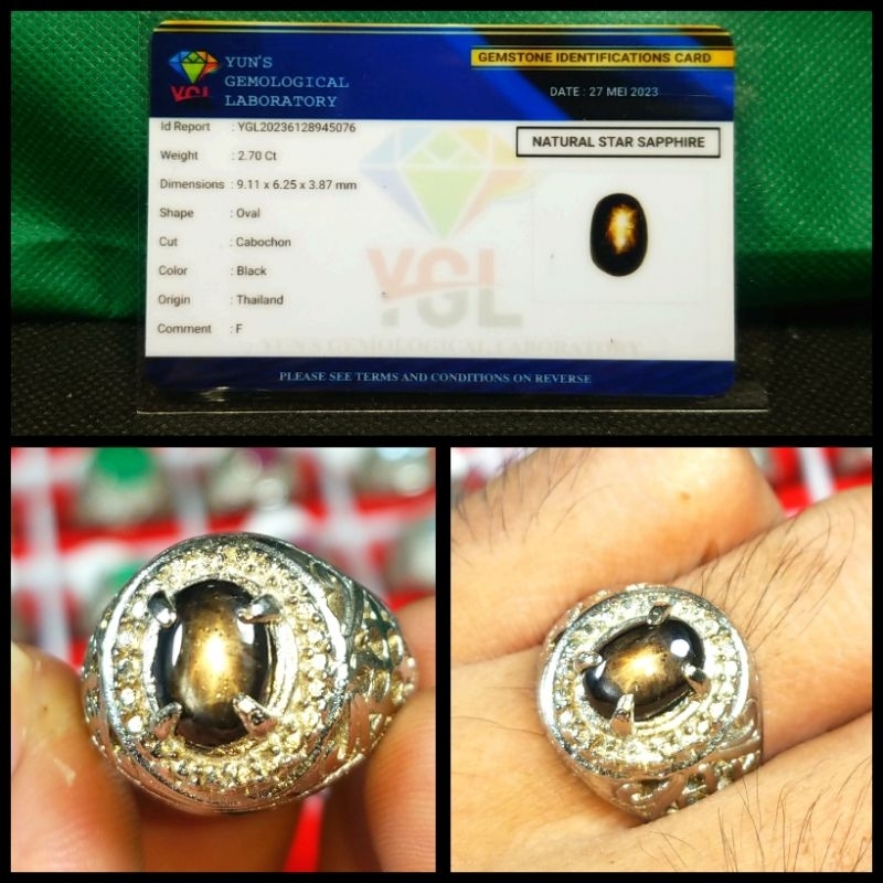 PLUS MEMO NATURAL BLACK STAR SAPPHIRE SAFIR THAILAND BATU AKIK CINCIN PERMATA 385