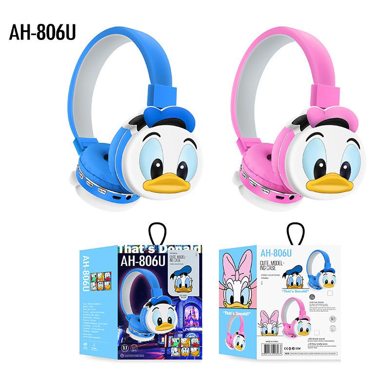 [ AH-806M / 807F ] HEADPHONE BANDO BLUETOOTH/WIRELESS KARAKTER KAWS / SUPERMARIO / DONALD /MICKEY BAHAN KARET TYPE AH-806 / AH 807F