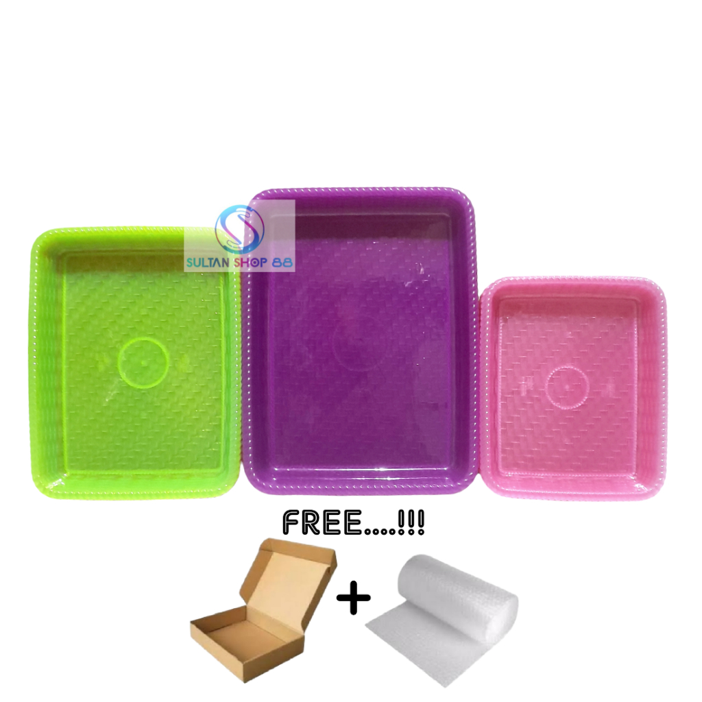 Tempat Saji Bulat 3 pcs / Baki Plastik Segi isi 3 pcs / Nampan Anyam Transparan Besar Kecil Paket 3 