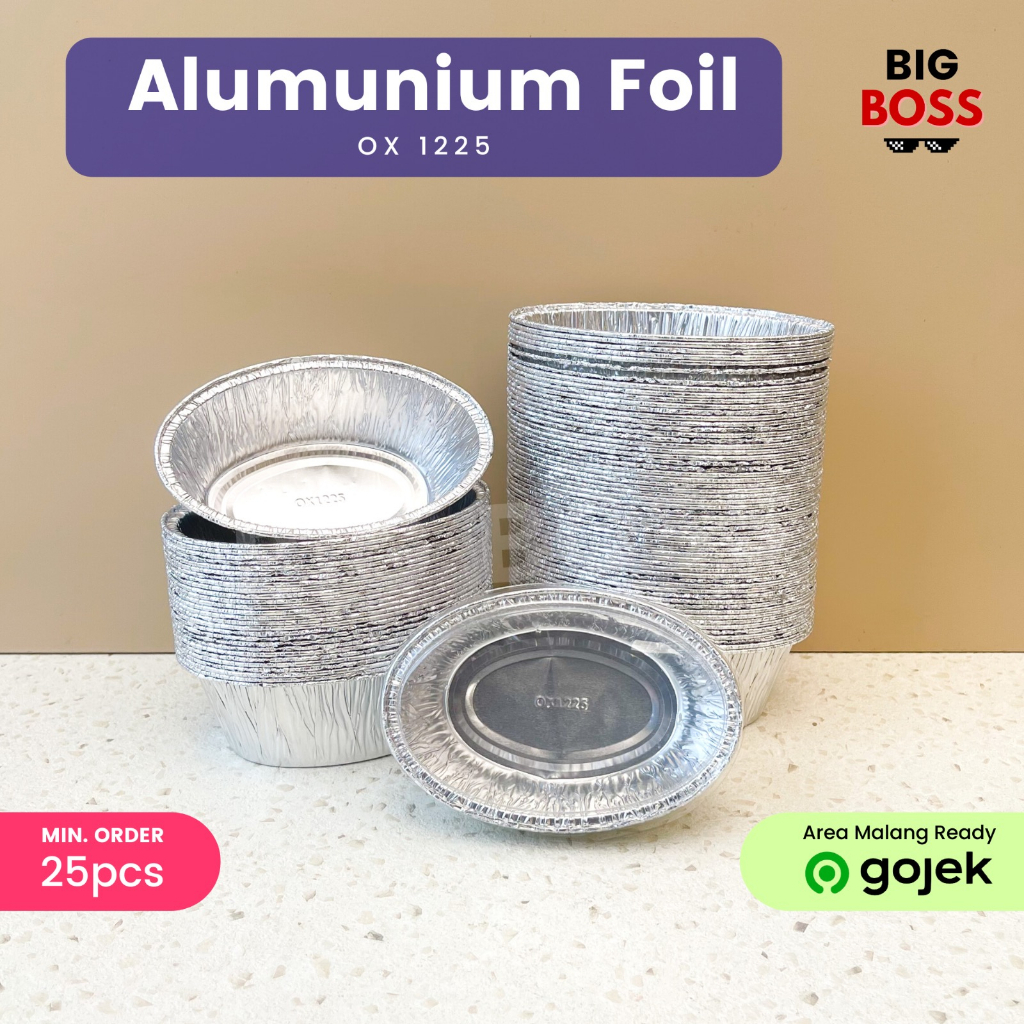 Aluminium Foil Tray Ox-1225 + Tutup Mika Cup Oval Macaroni Schotel / Pastel Tutup / Lasagna / Klapertart 120ml