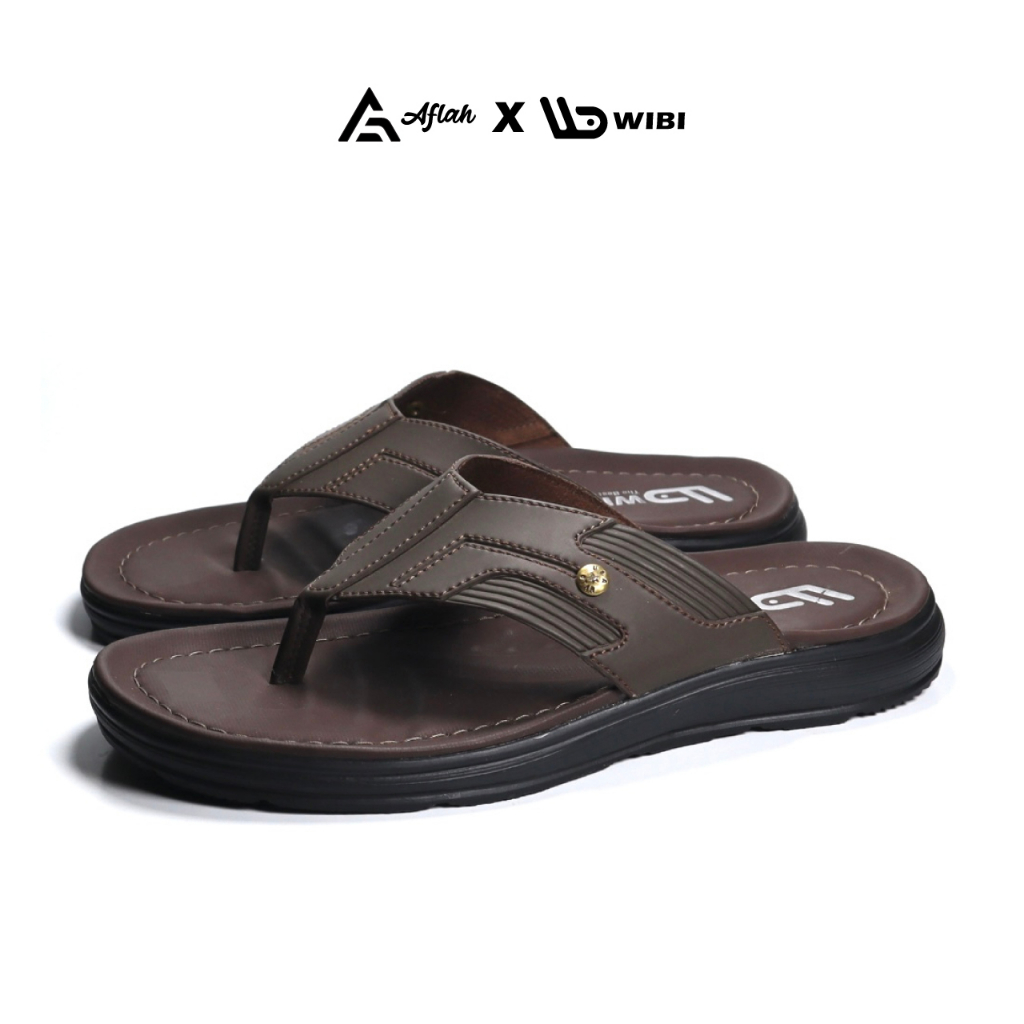 AFLAH X WIBI Sandal Pria Japit Kulit Distro Coklat Tua Hitam Mocca S02