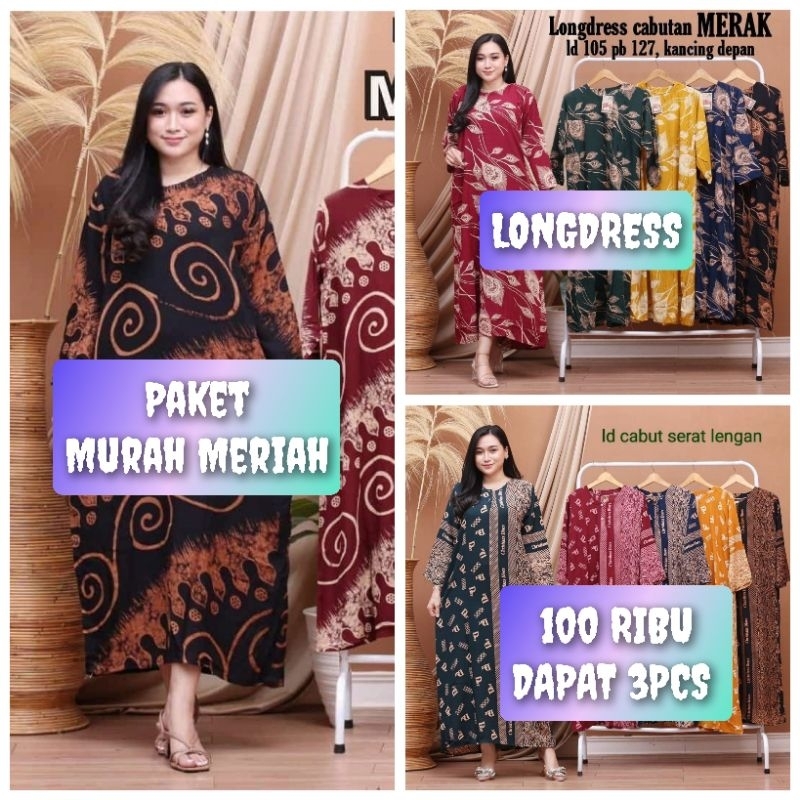 Longdress paket murah 100 ribu dapat 3pcs longdress kancing depan paket murah meriah