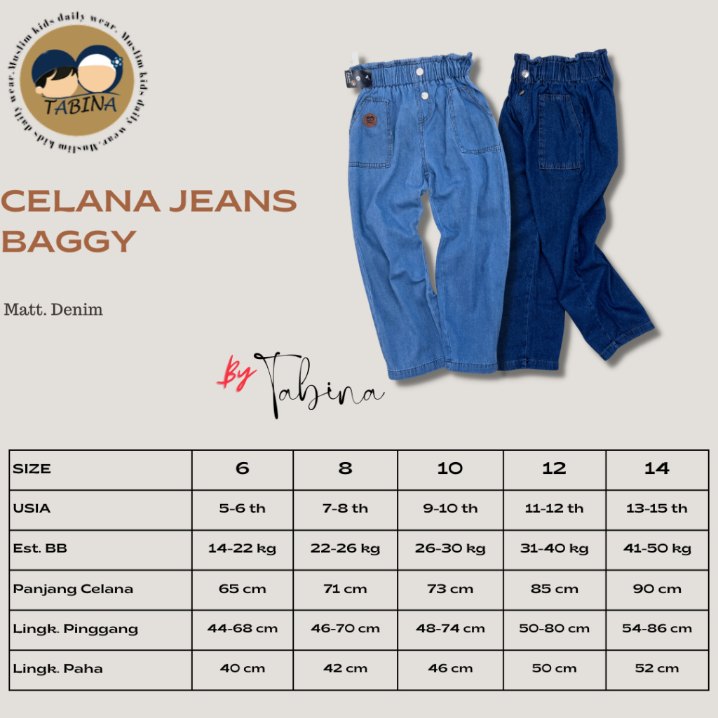 Celana Jeans Panjang Anak Perempuan Tabina Model Baggy Beggie usia Anak hingga Remaja