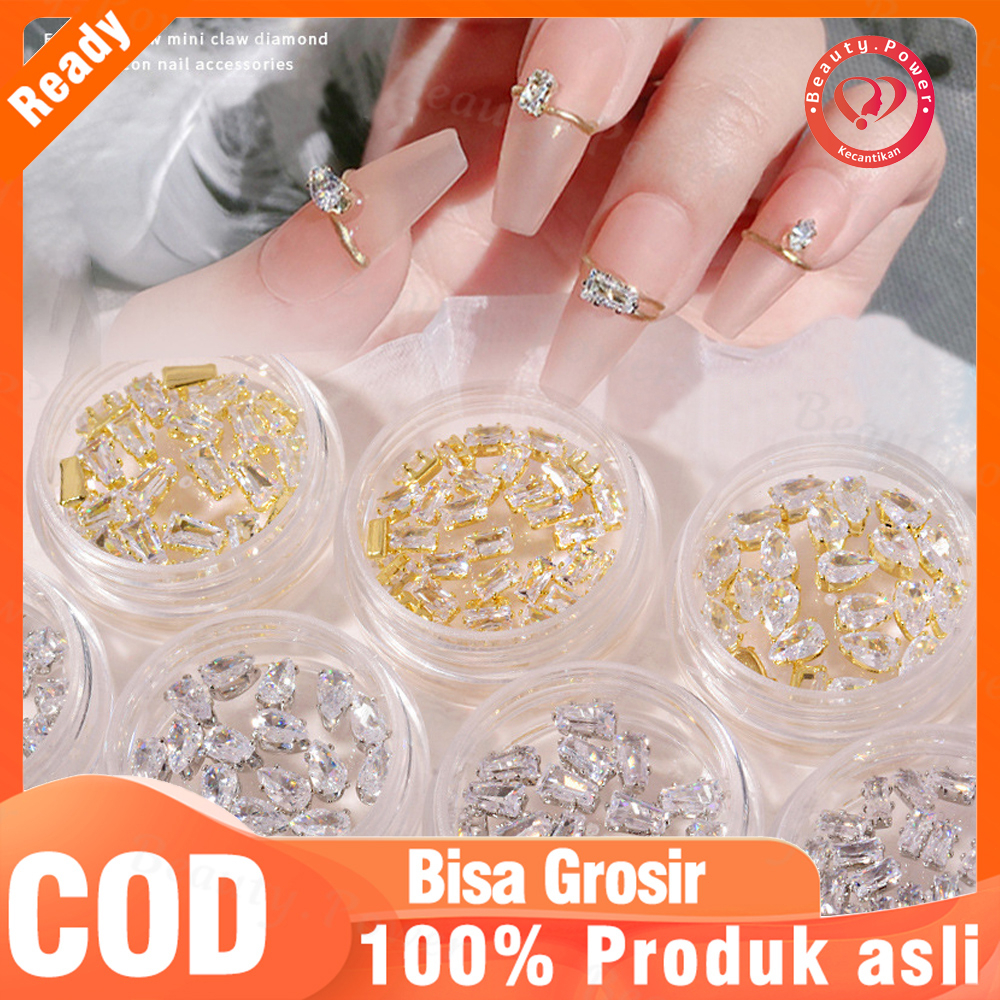 20pcs / Kotak Ornamen Perhiasan Berlian Imitasi Kubik Zirkonia Glitter Untuk Dekorasi Nail Art