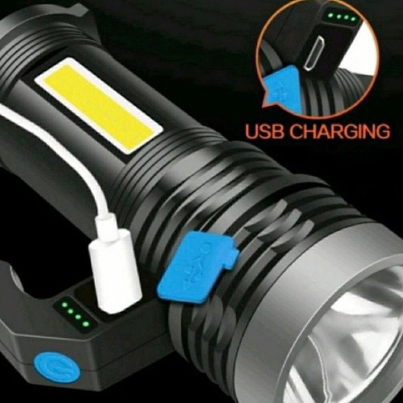 Senter COB USB Charging Super Terang 4 Mode / Senter LED Super Terang Jarak Jauh / lampu Multifungsi