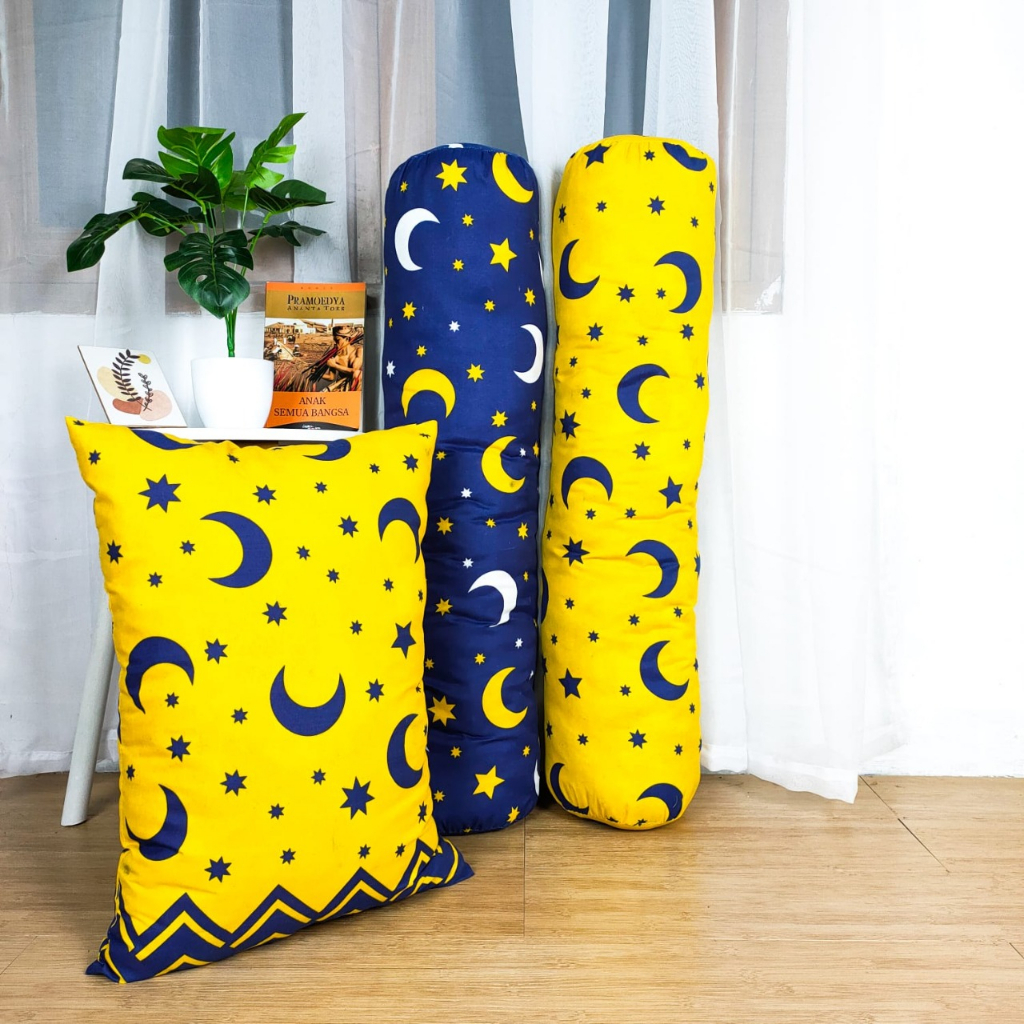 Paket 2 Guling &amp; 1 Bantal Tidur Motif Bulan Bintang