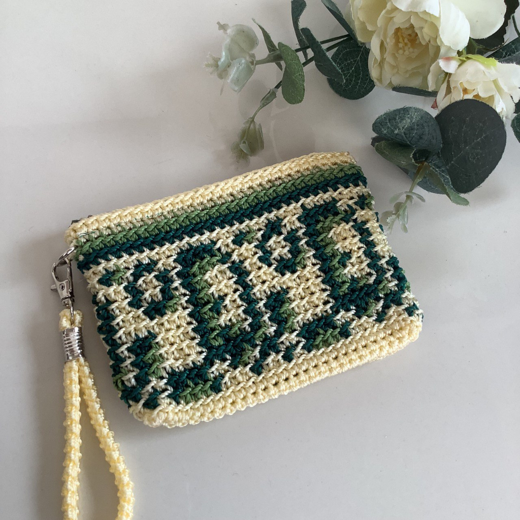 ORIGINAL HANDMADE Dompet Koin Rajut nilon Pouch Tapestry Koin rajut nilon dan kartu Motif Dior