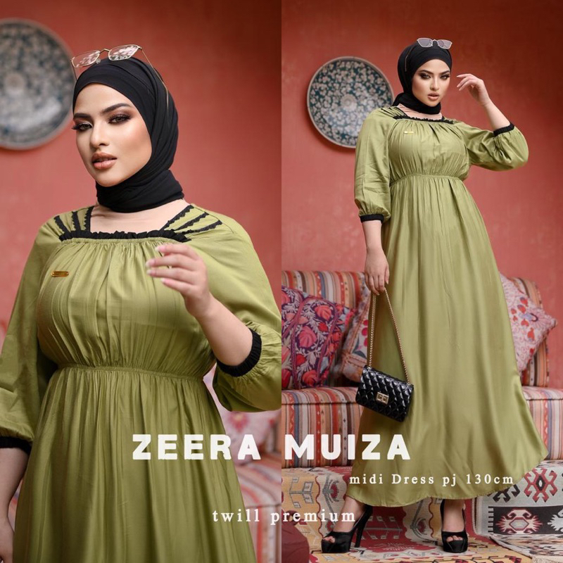 Daster Arab Zeera MUIZA Midi Dress Gamis Rayon Twill Premium Ori