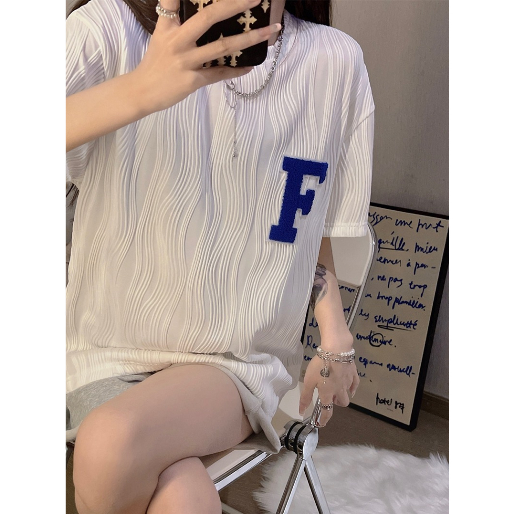 Kaos Wanita Import Korea Style Oversize Baju Wanita crinkle Kekinian Lengan Pendek Fashion Polos