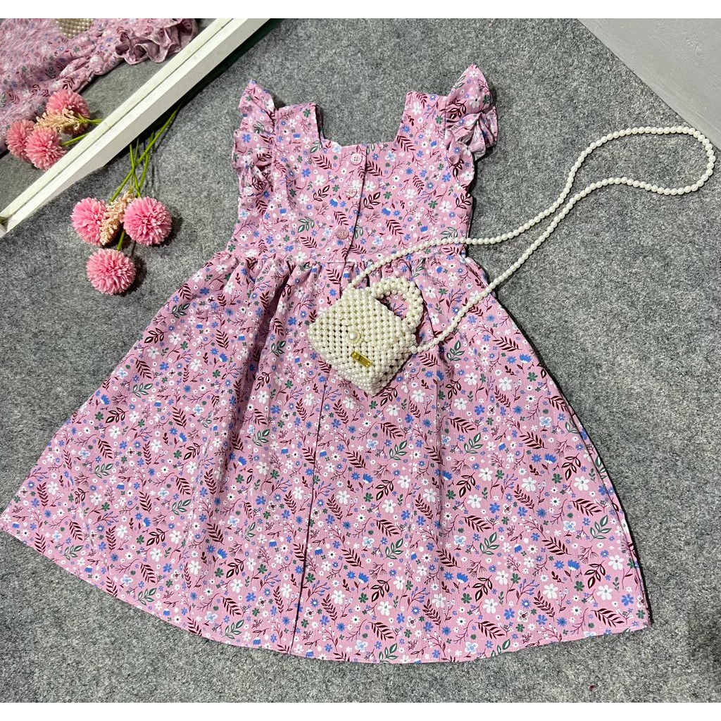 Jimmedy.id - Dress Anak Perempuan Imut Bunga Bahan Crincle Premium Untuk Umur 3 - 7 Tahun