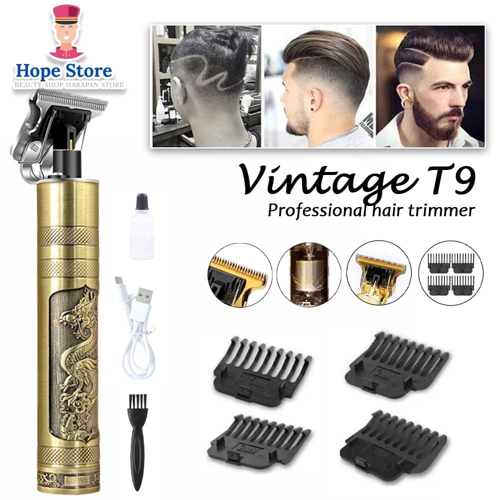 Vintage T9Alat Mesin Cukur Rambut Kumisa &amp; Jenggot Profesional Portable Cas Tanpa Kabel