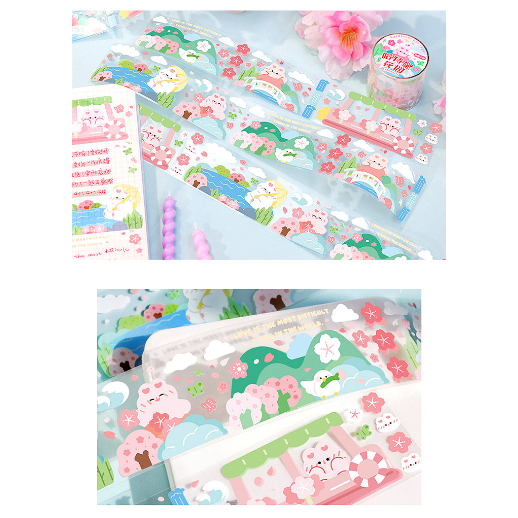 STIKER JOURNALING PET ROLL TRANSPARANT MOTIF RABBIT BEAR LUCU @banyak