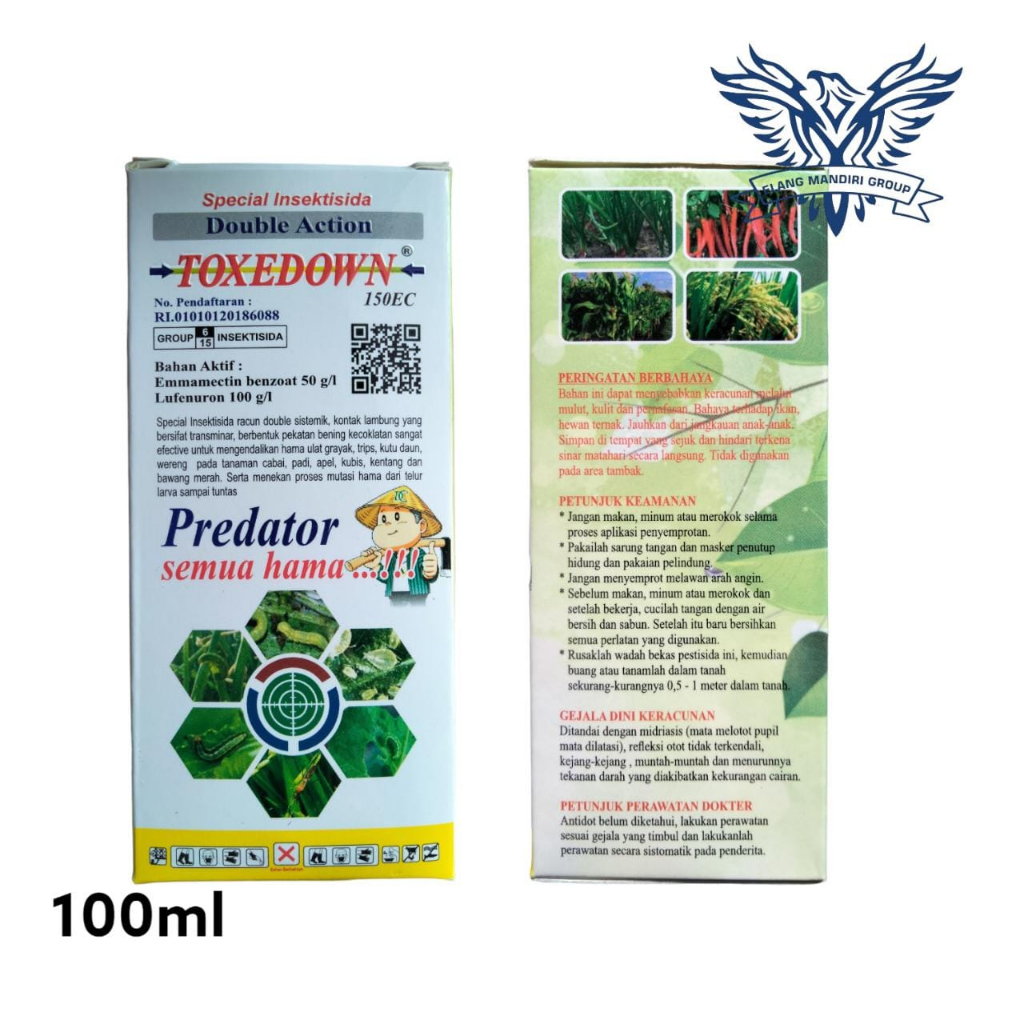 TOXEDOWN 150EC 100ml Doble Action Insektisida Emmamectin Benzoat 50 g/l + Lefenuron 100 g/l Mengendalikan Hama Ulat Grayak Trips, Kutu daun, Wereng Emacel