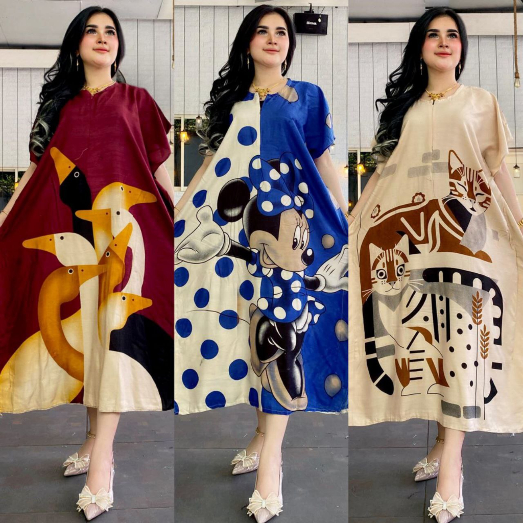 Baju Daster Jumbo Busui Resleting Depan Karakter Pilih Motif &amp; Warna Lucu Unik Homedress Wanita Kekinian LD 120 Rayon Adem Tidak Nerawang Grosir Murah Pekalongan