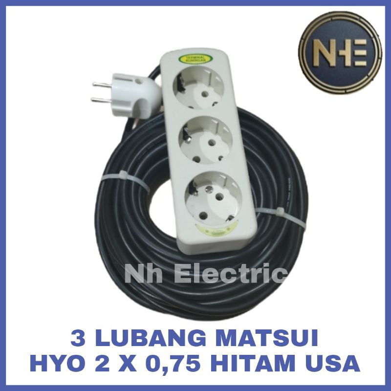 Stop Kontak Matsui 1,2,3,4,5,6 Lubang + Kabel Hyo 2x0,75 Hitam 25,30,35,40,45 Meter