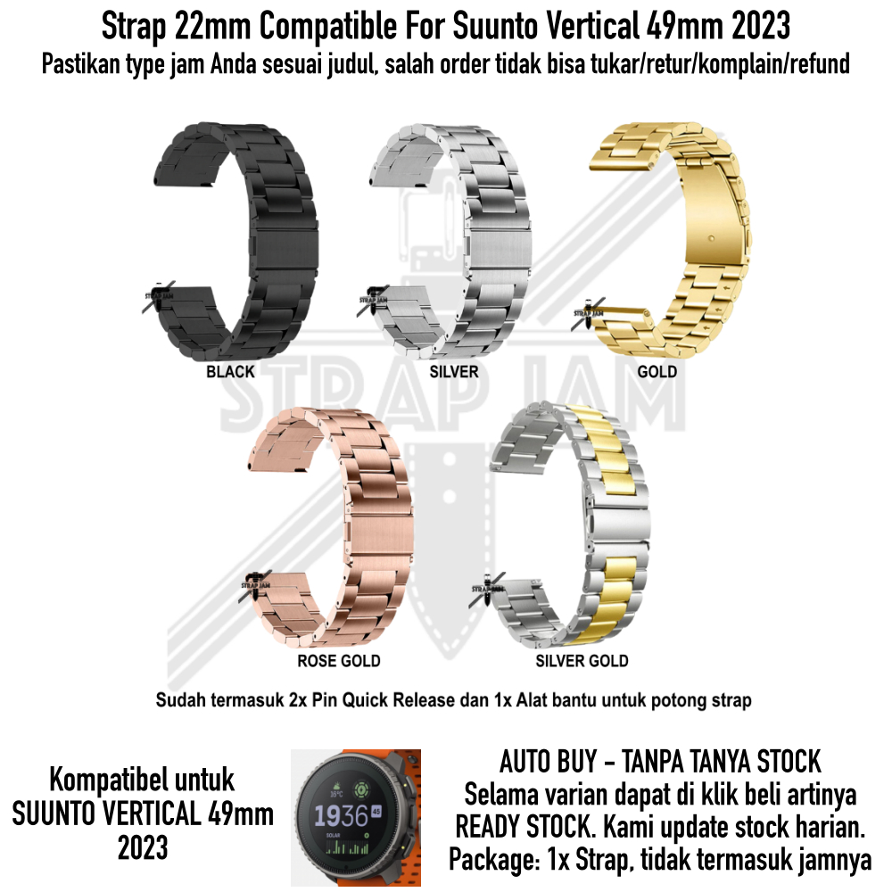 Stainless Steel Strap Suunto Vertical 49mm 2023 - Tali Jam Tangan 22mm Metal Full Bukan Hollow