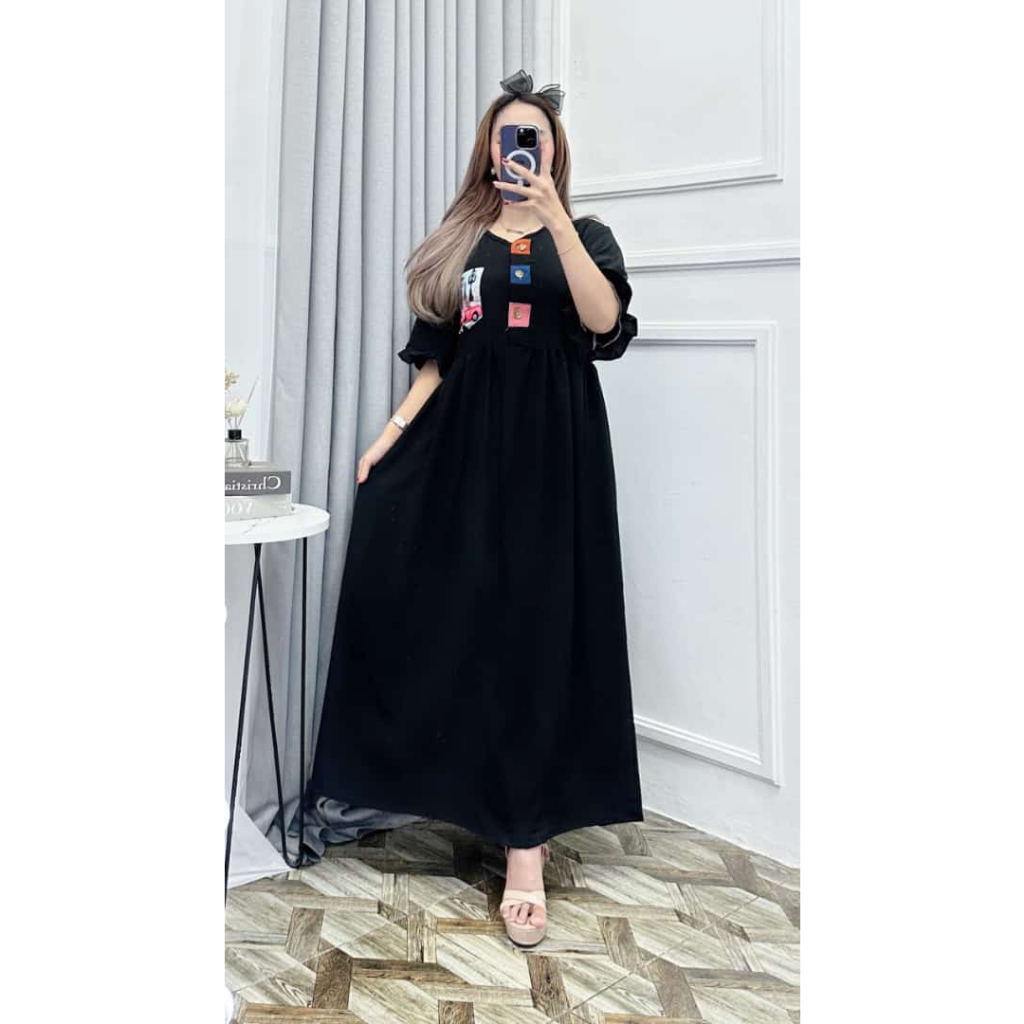 DRESS CRINKLE MIDI SAKU PELANGI TERBARU