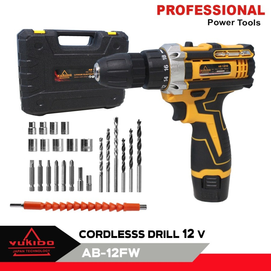 YUKIDO CORDLESS DRILL  36V 12V MESIN BOR CAS 10 MM  2 BATERAI /JLD BOR 12V ONLY -