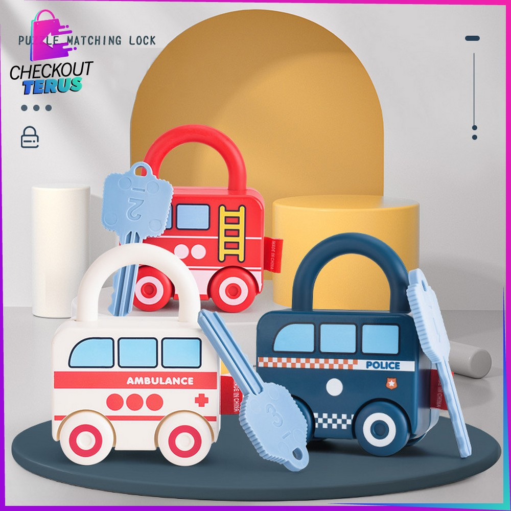 CT M318 Mainan Kunci Gembok Motif Transportasi Mainan Puzzle Key Set Anak Mainan Edukasi Anak Puzzle Matching Lock Import