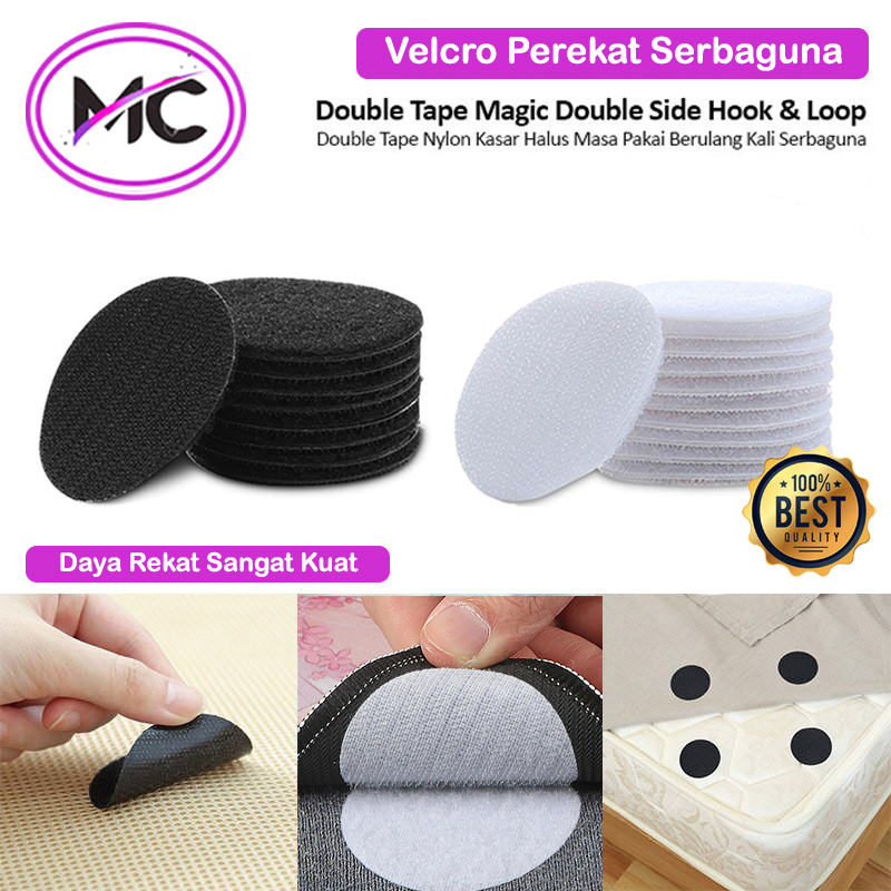 Velcro Tape Bulat Double Tape Adhesive Warna Perekat Kain Velkro Dua Sisi Serbaguna