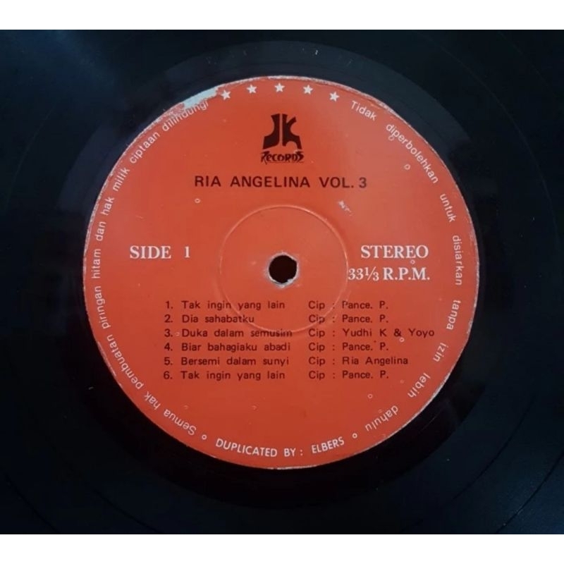 Vinyl Piringan Hitam 12 inch Ria Angelina Vol.3-Tak Ingin Yang Lain