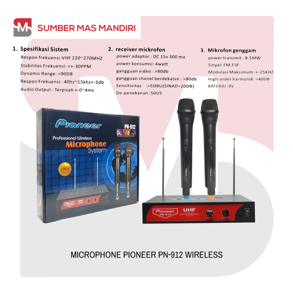 MIC WIRELESS DOUBLE PIONEER PN 912 / MICROPHONE TANPA KABEL PIONER PN-912