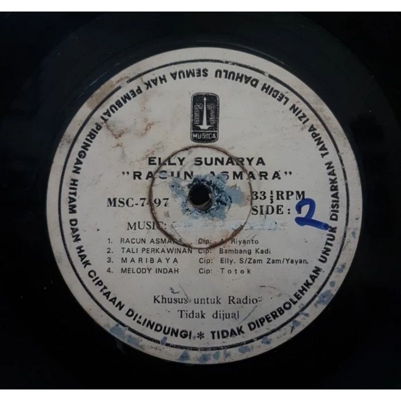 Vinyl Piringan Hitam 12 inch Elly Sunarya-Racun Asmara
