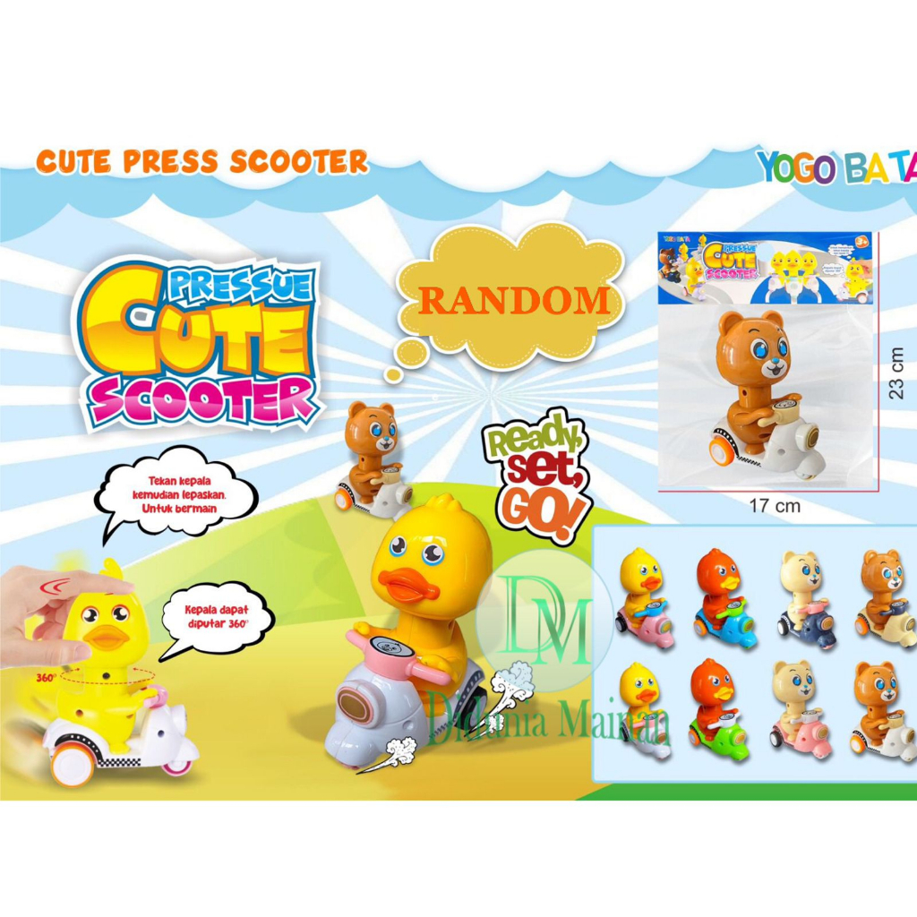 Mainan lucu anak press cute scooter karakter bebek beruang