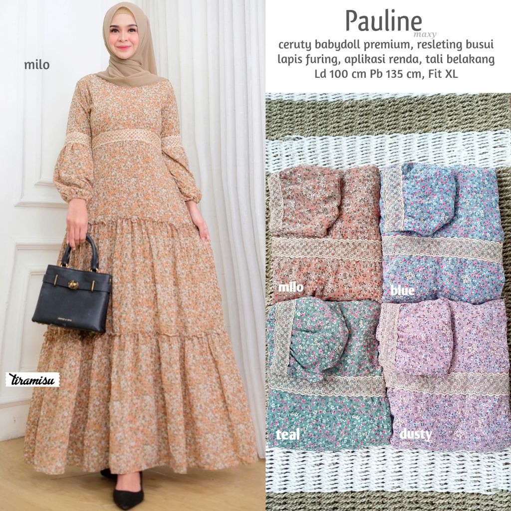 PAULINE DRESS / 20.7 / BAHAN CERUTY BABYDOLL LAPIS FURING / LD 100 CM / PB 1135 CM / ALLSIZE / FIT TO XL / TIRAMISU