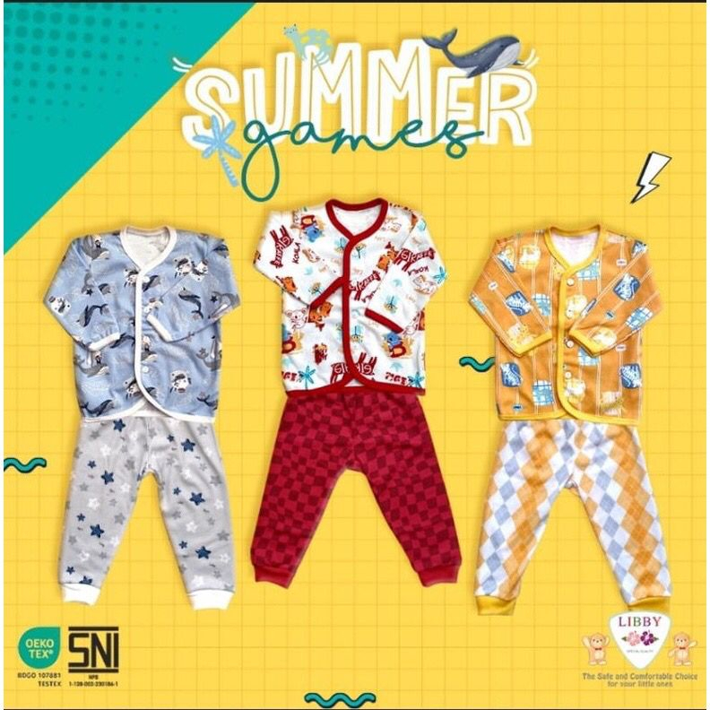 Libby Baby Setelan Panjang motif  BEN VOYAGE/TREE HOUSE/TEA TIME SML Kancing Depan/ Libby Baju bayi  Hello Sunshine/Libby the Enchanted Wild