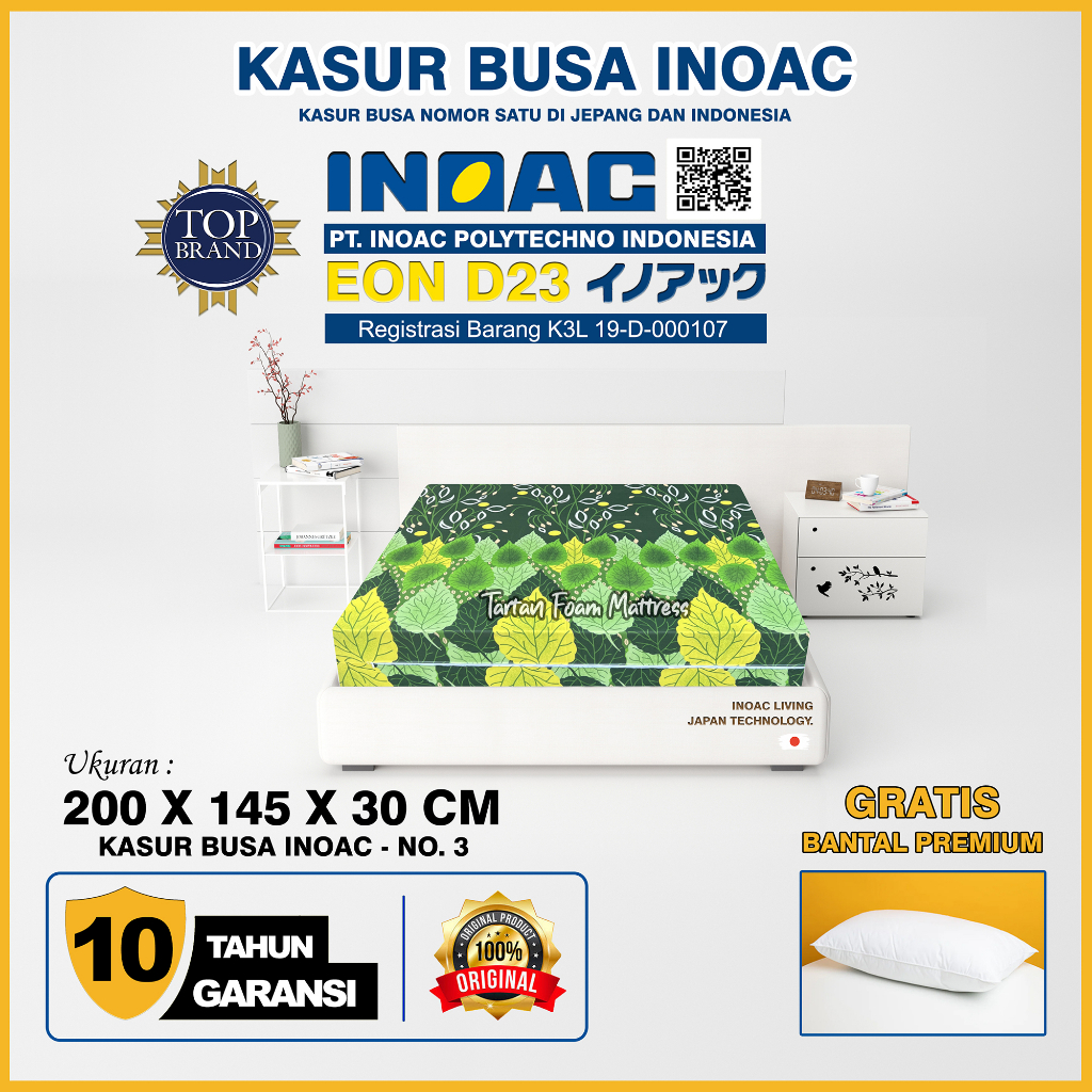 Kasur Busa INOAC 200x145x30 cm Density 23 Garansi 10 Tahun Ukuran No. 3