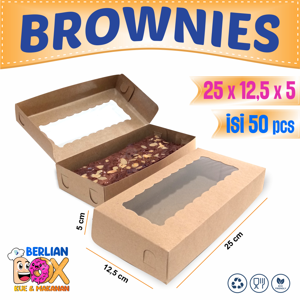 Dus Brownies Box Brownies Kraft Polos 25X12,5X5 /Box Brownies Jendela / Dus Kue Kraft