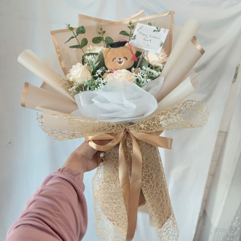 Buket bunga boneka wisuda rustic artifisial premium