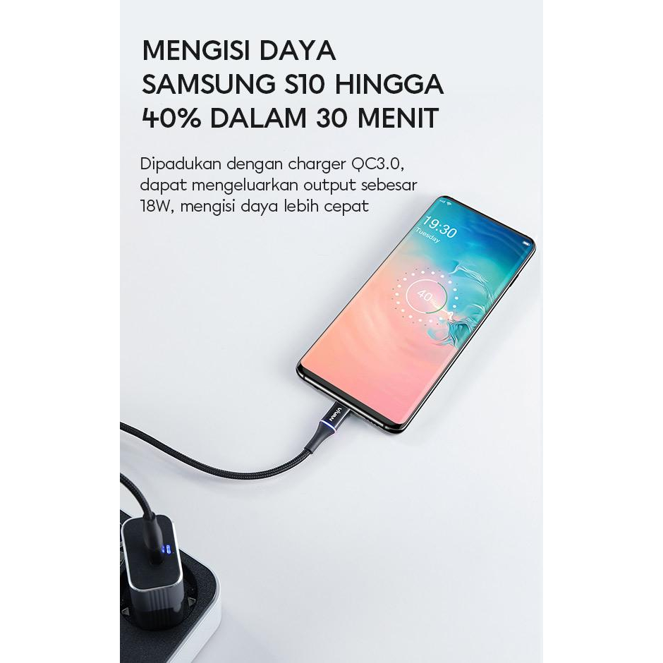 Vivan Kable Data Halo Micro USB/Type-C/Lightning 3A Quick Charge LED 100CM VDC100 Garansi Resmi 1 Tahun