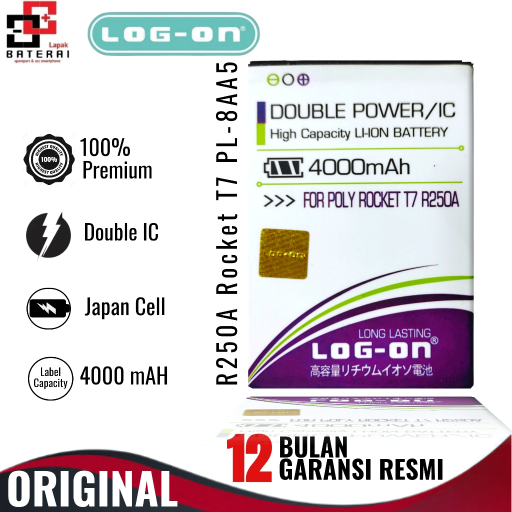 LOG - ON Baterai Polytron R250A Rocket T7 PL8AA5 Double IC Protection Battery Batre
