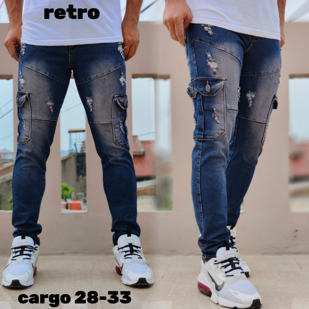 GEVAR Celana Jeans Cargo Panjang Pria Jeans Cargo Pria Terbaru