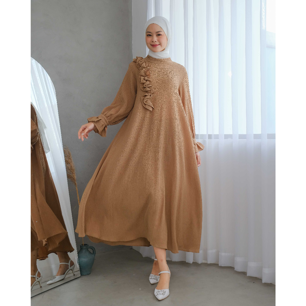 Mayoutfit Vezy Mididress | Dress Gamis Flowy Frill Kerut-5
