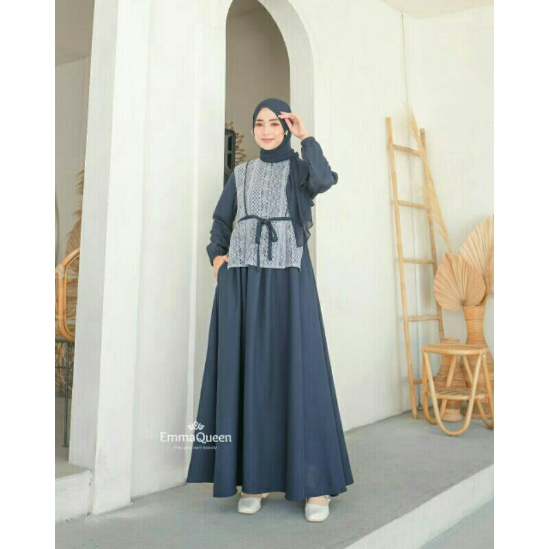 ZINNIA DRESS BY EMMAQUEEN DRESS BAHAN SHAKILA KOMBINASI BROKAT
