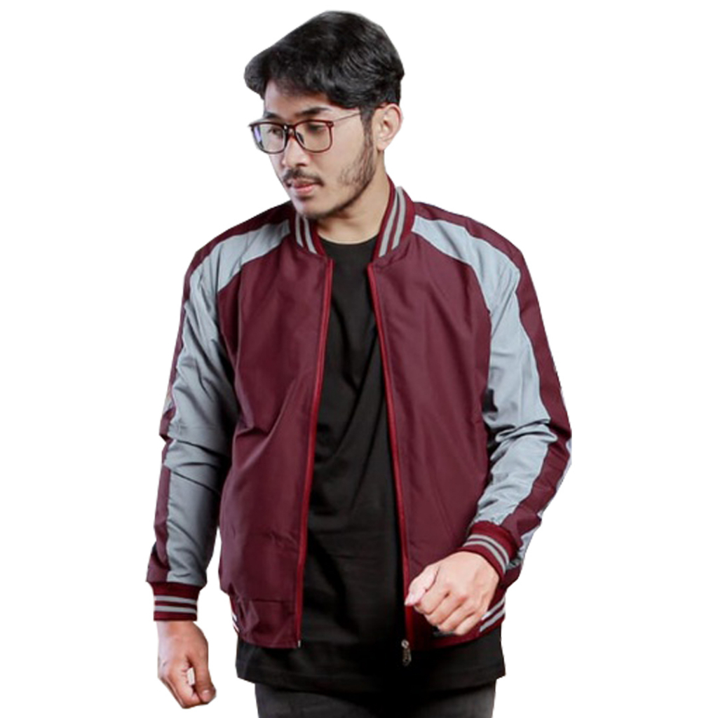 Justrue Jaket Pria Bolak Balik Jacket Bomber Pria Marun