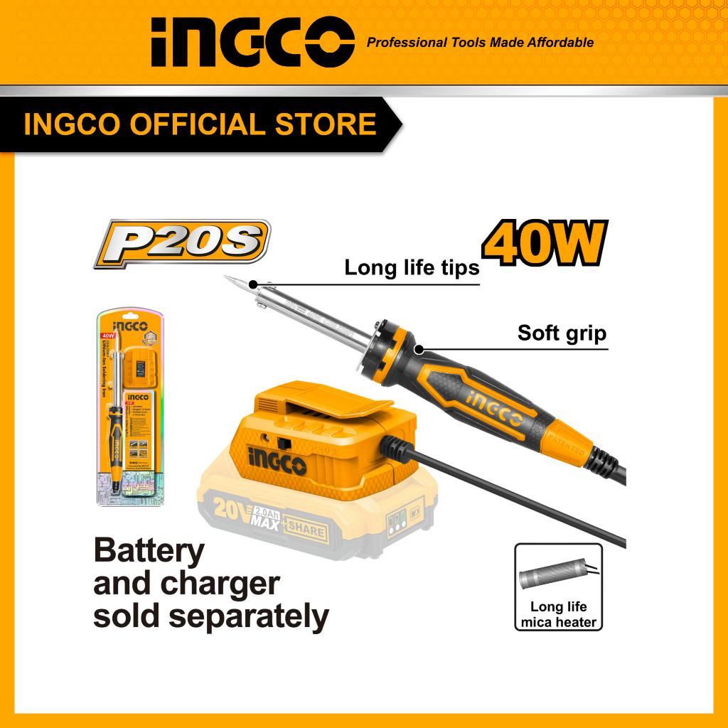 (INGCO) - SOLDER CORDLESS 20V INGCO SOLDER BATERAI SOLDERING IRON 40W CSILI2001