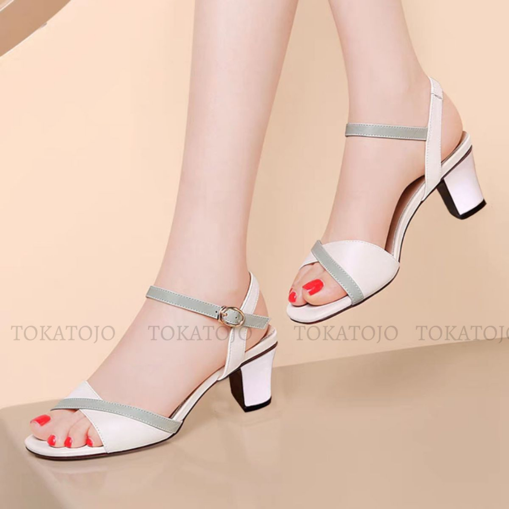 Sandal Hak tahu 5 cm wanita kekinian terbaru tali AMD05