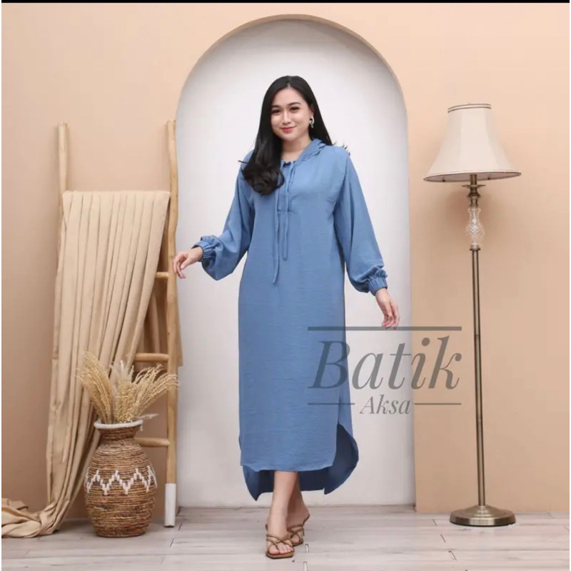 YESHA HOODIE DRESS CRINKLE AIRFLOW POLOS KANTONG JUMBO LD110 MURAH SACKDRESS  VIRAL MUSLIMAH GROSIR