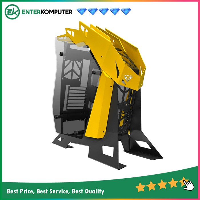 Casing PRIME R-[R] BLACK YELLOW - ALUMUNIUM GAMING CASE TEMPERED GLASS