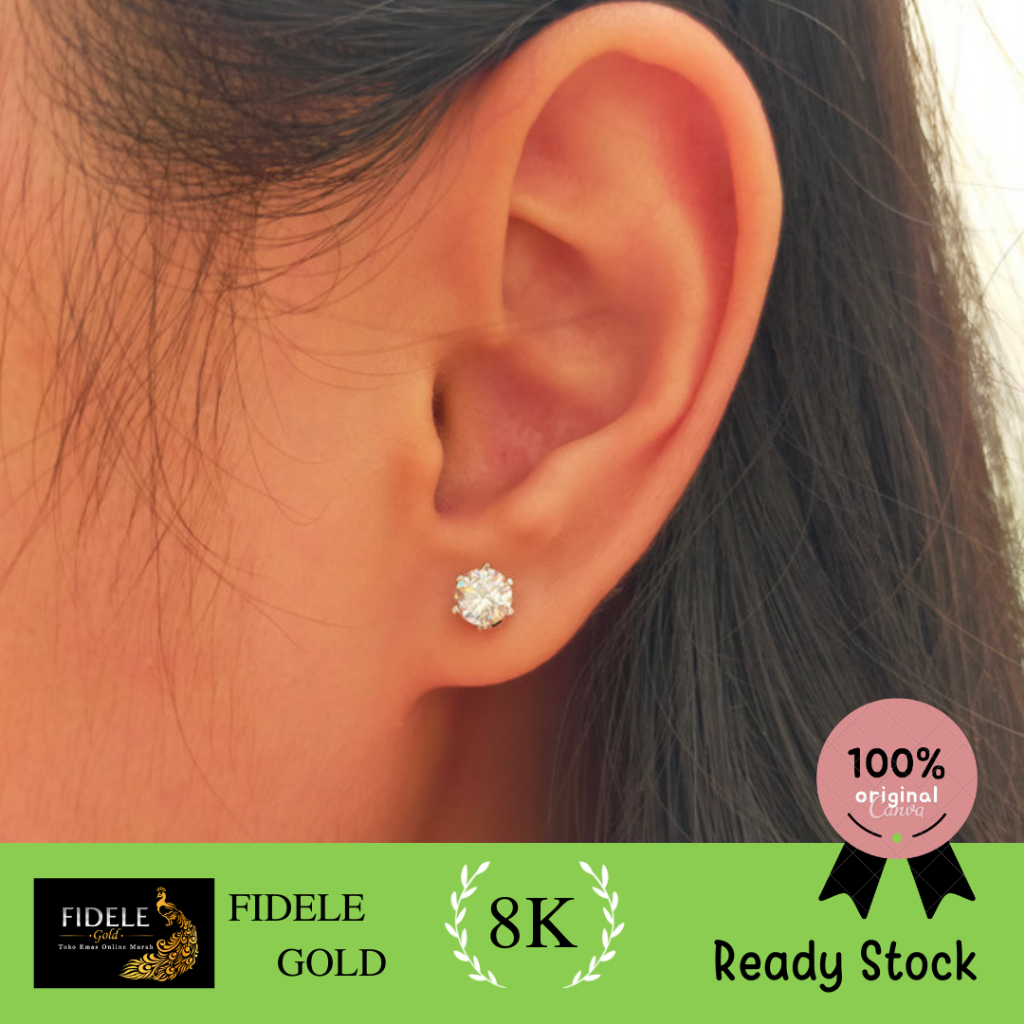 Anting tusuk solitaire anting emas putih emas asli 375 ayugold