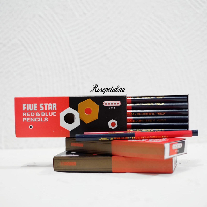 1 BOX isi 12 pensil pola kain/ Five Star Red and Blue Pencil / Pensil Merah Biru Besar / Pensil Pola Merah Biru