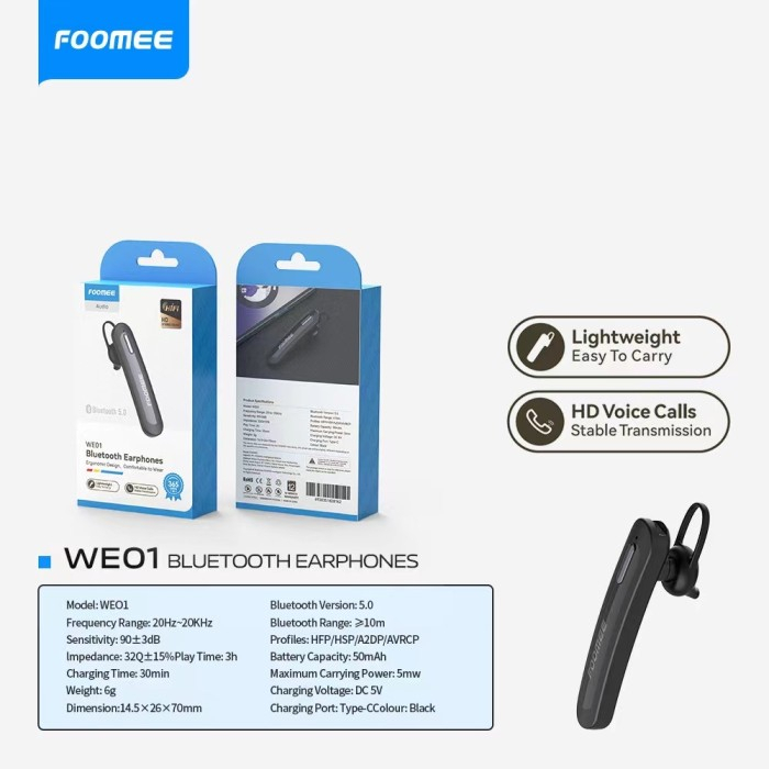Earphone Bluetooth Foomee WE01 Headset Bluetooth Ori