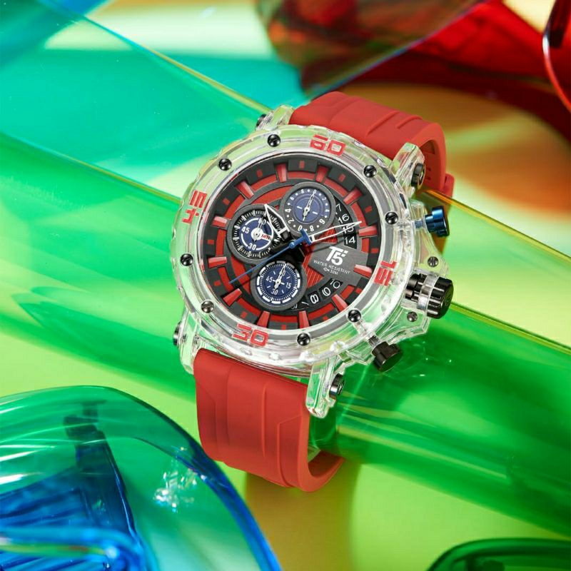 jam tangan pria Mewah T5 H4004G Tali Rubber Red Date aktif Elegan Original